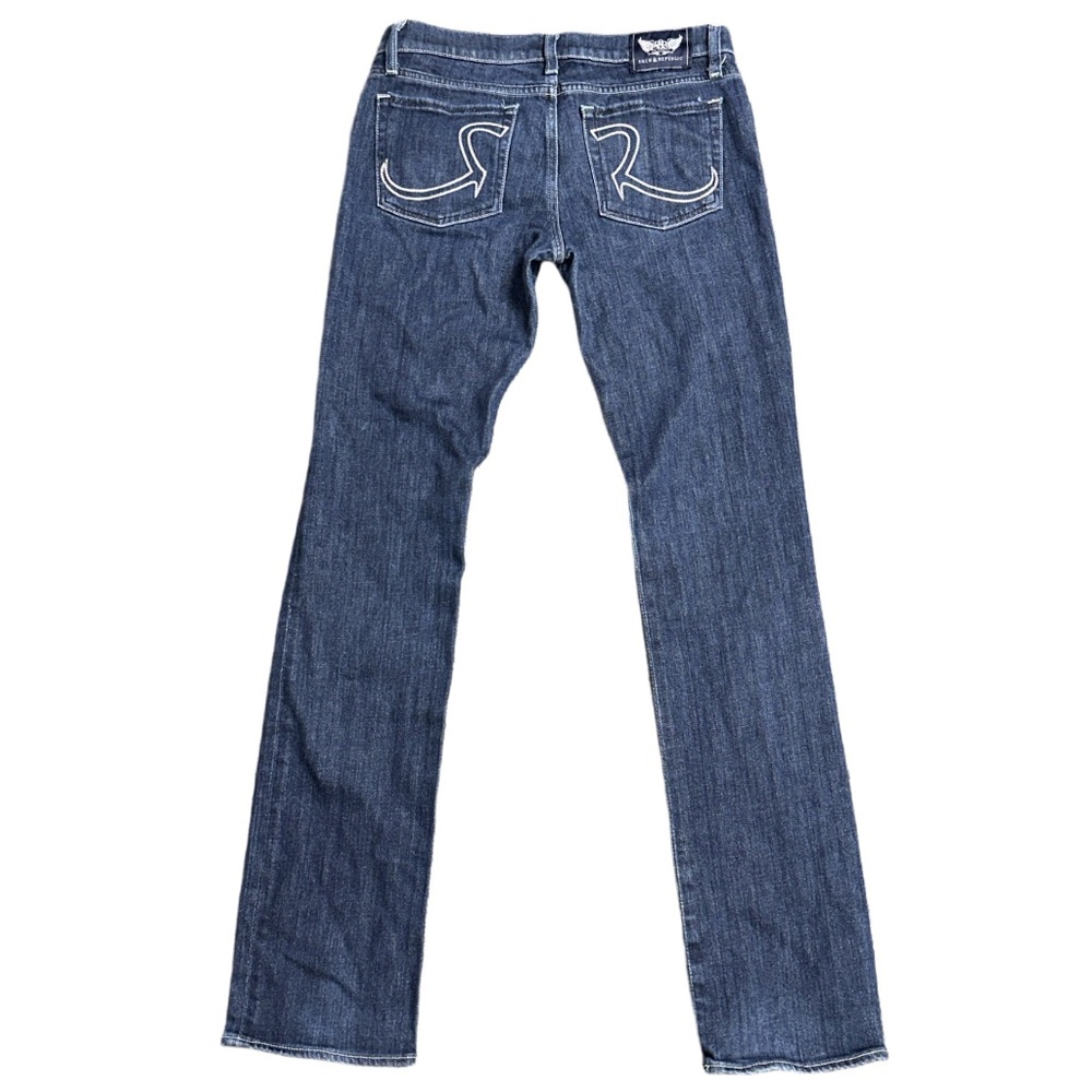 Y2K ROCK & REPUBLIC women's dark lowrise straight stacked embroidered jeans, 28"